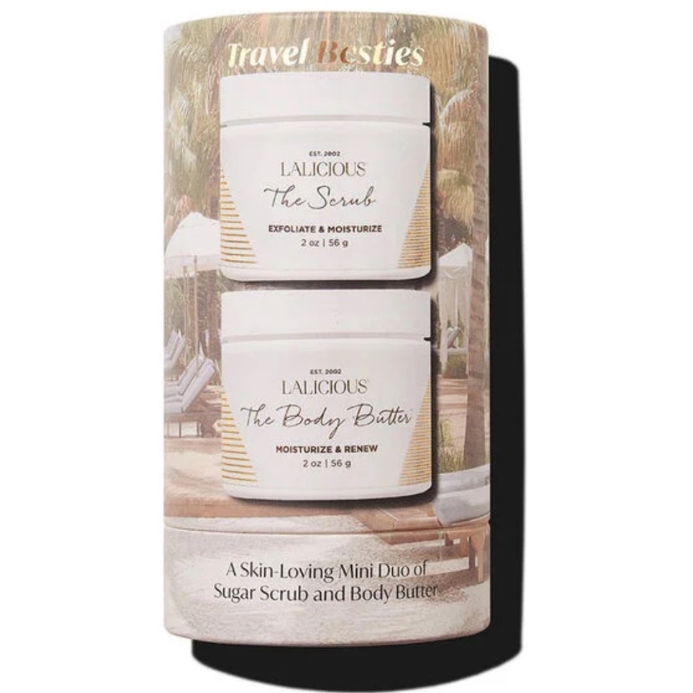 Lalicious Travel Besties Sugar Scrub + Body Butter peach, coconut & creamy musk